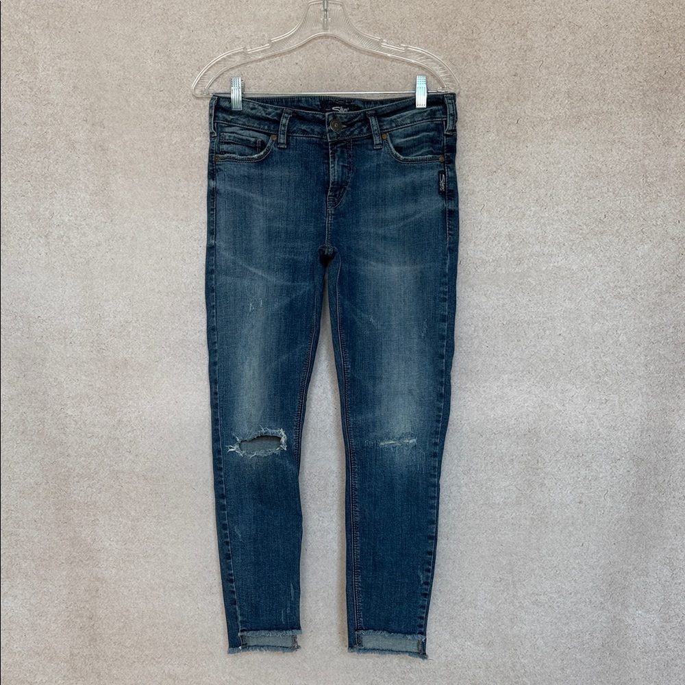Silver Jeans Classic Dark Blue Skinny Jeans with Low High Ankles - Picture 2 of 10
